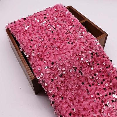 China Flannel Viable Transparent 5mm Colorful Sequins Embroidered Cloth Bags Shoes Materials Wedding Dress Fabrics for sale