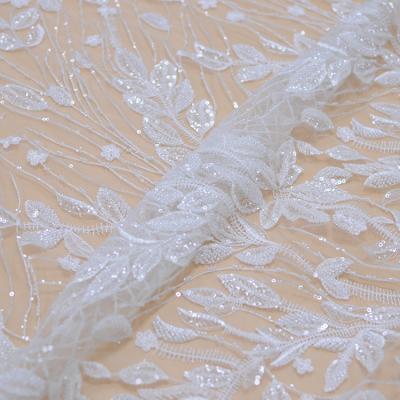 China Breathable Heavy Working Embroidery Beading Bridal Sequin Wedding Lace Fabric for sale