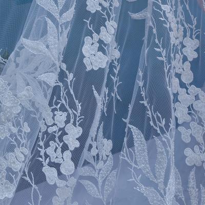 China Breathable High Quality Embroidery Pearl Beading Lace Fabric For Wedding Dress for sale