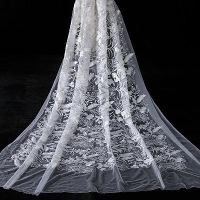 China Viable White Embroidery Bridal Dress Lace Fabric DIY Fabric Craft Material for sale