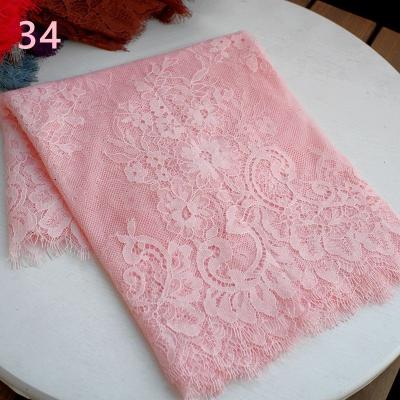 China Sustainable 40cm Wide Double Side Eyelash Edges Soft Pink French Lace Trim Ted Bakerlinear Lace for sale