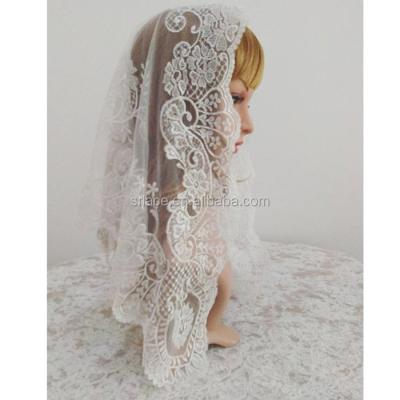 China Lace Edge White Embroidery Spanish Lace Catholic Mantilla Lace Veil Factory for sale