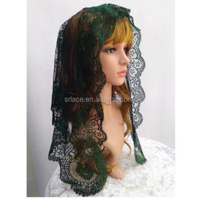 China Lace Edge Green On Black Lace Veil Lady Headwear Lace Veil Decoration for sale