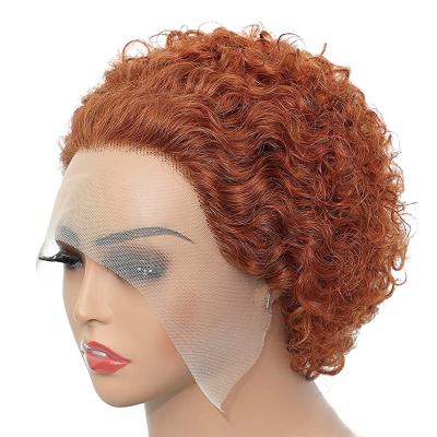 China Short Curly Lace Front Human Hair Wigs G&T For Women 100% Color Women's Preplucked Pixie Cut Kinky Curly Remy Hair Short Curly Hair for sale