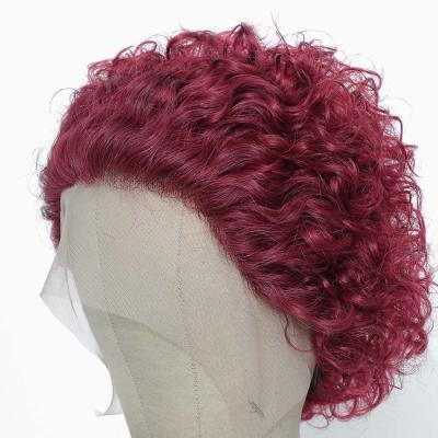 China Short Curly Wig G&T Lace Front Human Hair Wigs For Women Colored Wig 100% Brazilian Short Curly Pixie Cut Kinky Curly Remy Hair Wigs for sale