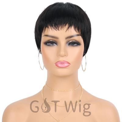 China Pixie Cut Wig G&T Virgin Hair Pixie Wigs For Black Women None Lace Up Short Black Straight Pixie Cut Wig 100% Brazilian Hair for sale