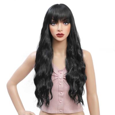 China Wholesale Black Bob Wig G&T Long Straight Wig With Air Bangs Synthetic Water Wave Hair For Women Heat Resistant for sale