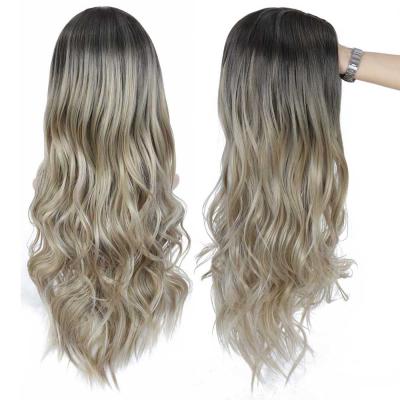 China Body Wave G&T Wig Ash Blonde Wig Long Curly Wavy Synthetic Hair For Women Heat Resistant Fiber (Ombre Color) for sale