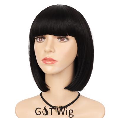 China Straight Bob Wig G&T Bob Wigs Black Wig Short Straight For Women Synthetic Fiber Heat Resistant Silky Natural As Real Hair for sale