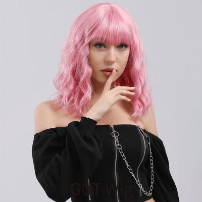 China Pink Bob Wavy Wig G&T Wig For Women Bob Wigs Ombre Color Side Curly Short Parting Colored Wavy Glueless Wigs For Cosplay Party Daily for sale