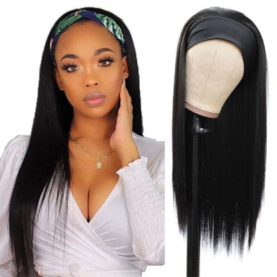 China Wholesale G&T Wig Long Straight Wig Headband Wig For Women Long Straight Hair Black Heat Resistant Synthetic Fiber For Daily Party Wear for sale