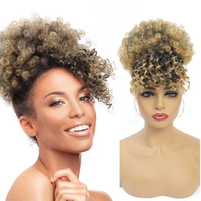 China Pineapple Wig G&T Wig Afro Puff Hair Bun Drawstring Ponytail High With Bangs Short Curly Pineapple Curly Wig For Black Women for sale