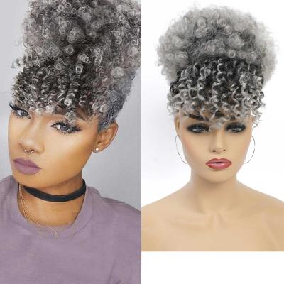 China Pineapple Wig G&T Wig Drawstring Ponytail With Afro Puff Top Short Curly Pineapple Hair Extensions Bangs Hair Bun For Black Women for sale