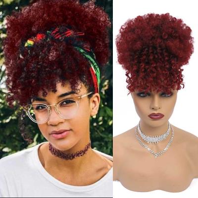 China Pineapple Wig G&T Wig Afro Puff Drawstring Ponytail Bun With Bangs Ponytail Updo Hair Synthetic Heat Resistant Short Curly Curly Extensions for sale