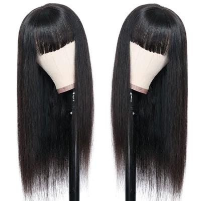 China Body Wave G&T Hair Wigs With Bangs Brazilian Straight Wigs For Black Women None Lace Front Glueless Machine Made 150% Density for sale