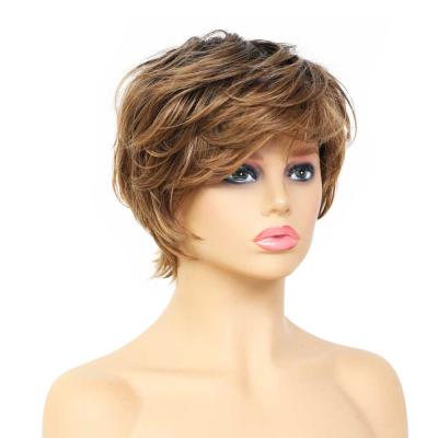 China G&T Hair Short Pixie Cut Wigs Short Curly Layered Wig Layered Brown Heat Resistant Blend Hair Synthetic Fiber Blonde Color for sale