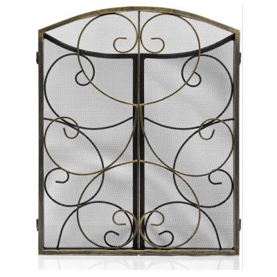 China Hot Sale Outdoor Metal Mesh Cover Decorative 3-Panel-Iron-Foldable-Fireplace-Screen-Guard LZS003 for sale