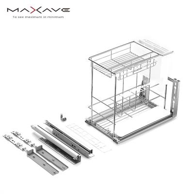 China Max load15KG furniture hardware iron kitchen basket storage bottom 2 tier sliding cabinet basket pull out wire basket cabinet for sale