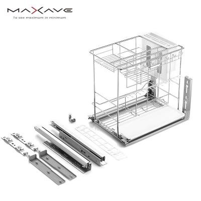 China Iron Max Bottom Hardware Furniture Load15KG Sliding Kitchen Storage Pull Out Kitchen Basket Organizer Drawer Metal for sale