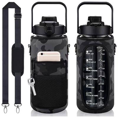 China Large Capacity 32OZ Sports PORTABLE Water Bottle With Sleeve Gym Water Bottle With Straw Time Marker For Kids for sale