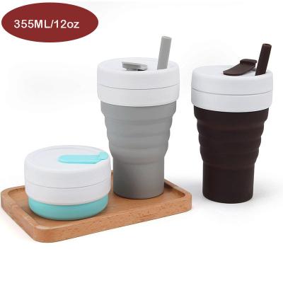 China Custom 355ml Silicone Reusable Collapsible Cup Silicone Travel Portable Collapsible Collapsible Coffee Mug for sale