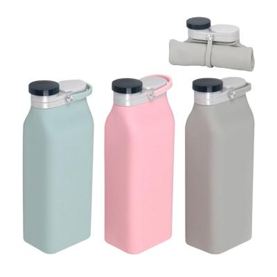 China Hot Selling Creative Square Shape Cup Folding Silicone Milk Bottle Kids Milk Bottle Silicone Folding Water Drinking Kettle for sale