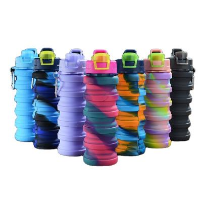 China 500ML Viable Folding Silicone Collapsible Bottle With Carabiner Food Grade Silicon Collapsible Water Bottle With Small Mouth For Outdoor for sale