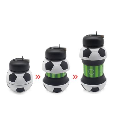 China Folding Kids Travel Straw New Customize Sport Water Bottle Soccer Ball Shape Outdoor Folding Drinking Bottle for sale