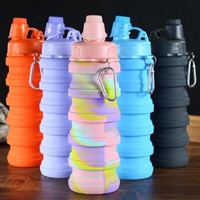 China 500ML Viable Collapsible Silicone Sports Water Bottle Collapsible Travel Collapsible Silicone Bottle With Handle Custom Logo Silicone Bottle for sale