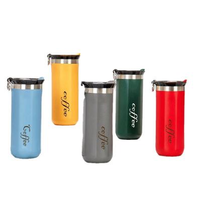 China 304 Stainless Steel Tumbler Coffee Cup 500ML Double Wall Sustainable Coffee Mug With Pusher Cover Thermos Insulated Mugs for sale