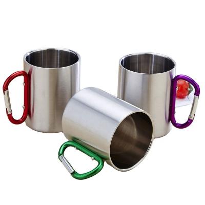 China Best Viable Price 300ML 304 Tumbler Coffee Mug With Carabiner Stainless Steel Double Layers Thermoses Travel Mug With Custom Carabiner for sale