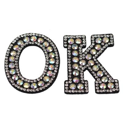 China Viable Wholesale Customized Rhinestones Monogram Patches For Apparel Woman Patches For Jackets Alphabet Embroidered Patches for sale