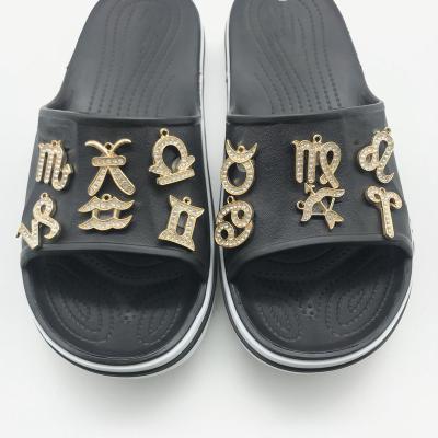 China Big HOT Sale Constellation Letter Zodiac Signs Eco-Friendly Metal Bling Clog Charms For Croc Shoe Decorations for sale