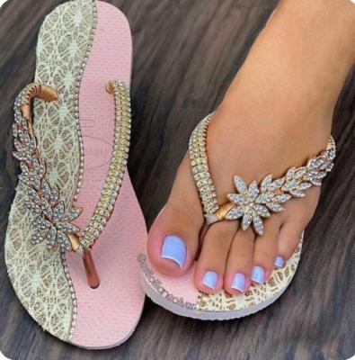 China Bridal Fashion Crystal Woman Sandals High Quality Women's Sandals Decoration Flip Flop Crystal Chain Rhinestone Chains Factory Supply for sale