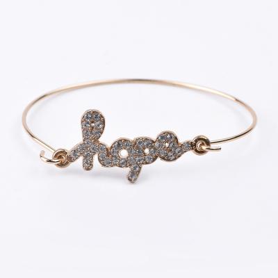 China Gold Plated White Fashion Jewelry Diamond Hope Letter Zinc Alloy Crystal Bracelet for sale