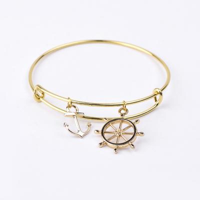 China Gold Plated Antique Expandable Adjustable Anchor Charm Bracelet Dangle Bracelet Women for sale