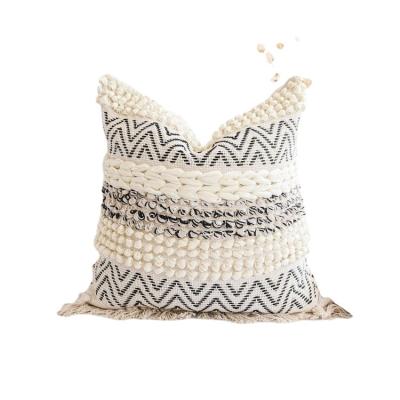 China Textured boho pillow cover 2021throw anti-pilling cusion cream black pillow case covers woven pillow cover 18x18 or 12X20 for sale