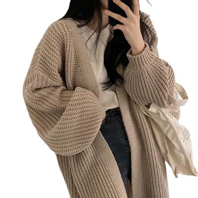 China Long Solid Loose Knitted Casual QUICK DRY Jumper Outwear Autumn Winter Oversized Cardigan Women Vintage Black Sweater Coat for sale