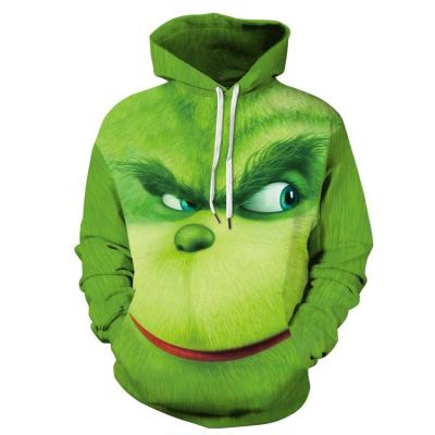 China 2021 New Wave Green Fur Monster Print Fashion Casual All-match Long Sleeve Hooded Sweater Couples Plus Size for sale