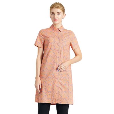 China Orange Casual Shirt Women's Summer Shirt Anti-Shrink Sleeve Dress Short Long Midi Big Down Shirt Blouse Knee Length Cotton Bottom for sale