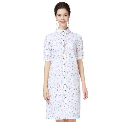 China Anti-wrinkle women dresses 2022 summer elegant ladies short sleeve white button down blouse a line girls dresses for sale