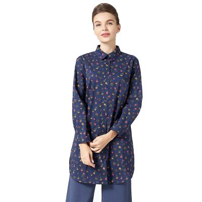 China Spring 2022 Womens Breathable Shirts Collared Long Sleeve Cotton Blue Floral Shirts for sale