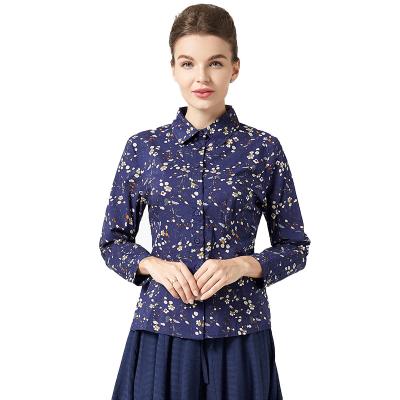 China Breathable High Quality Best Seller Collared Long Sleeve Cotton Blue Floral Shirts for sale