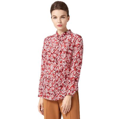 China Breathable Original Stain Phidias Collared Long Sleeve Cotton Red Floral Midi Shirts for sale