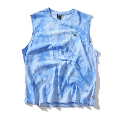 China Anti-Wrinkle Embroidery Logo Cotton Tie Dye Sleeveless 100% T-Shirt for sale