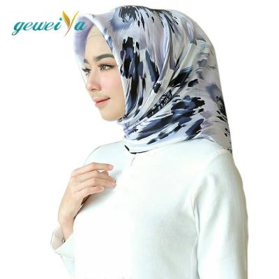 China 100% Polyester Satin Custom Arabic Shawl Satin Printing Square Scarf Hijab for sale