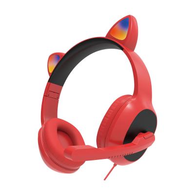 China New Earphone Pink Cat Ear Cute Girl Gaming Headset With Mic Noise Reduction Foldable Stereo Music Headset RGB Flash Light Cable Earphone for sale