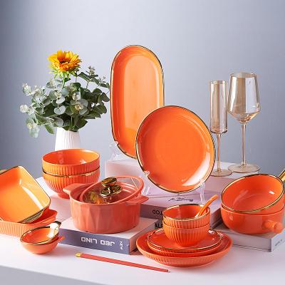 China Sustainable Wholesale Luxury Nordic Ceramic Dinnerware Set Hotel Dinnerware Sets Dishes And Plates Rice Bowl Set Ceramic Salad for sale