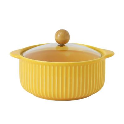 China Minimalist Classic Design Student Bowl Nordic Home Ceramic Soup Bowl With Glass Cover for sale