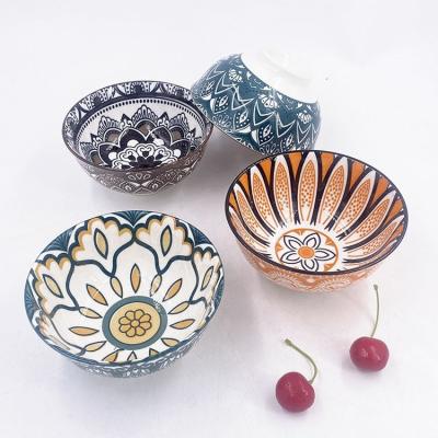 China Direct selling minimalist Bohemian style factory porcelain bowl ceramic rice bowl for gift for sale